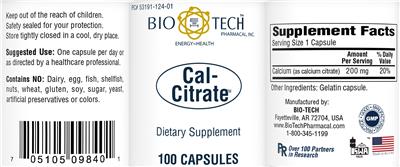 Photo of the Bio-Tech Pharmacal Cal-Citrate label
