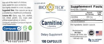 Photo of the Bio-Tech Pharmacal Carnitine label