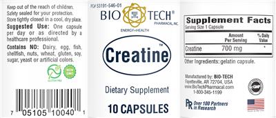 Photo of the Bio-Tech Pharmacal Creatine label
