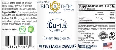 Photo of the Bio-Tech Pharmacal Cu-1.5 label