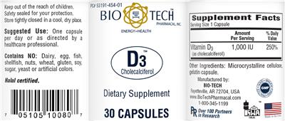 Photo of the Bio-Tech Pharmacal D3 label