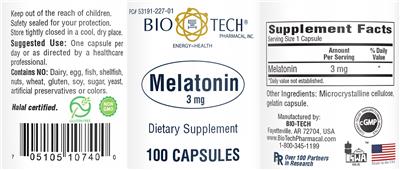 Photo of the Bio-Tech Pharmacal Melatonin 3 mg label