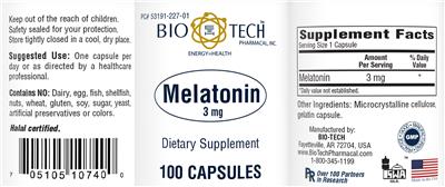 Photo of the Bio-Tech Pharmacal Melatonin 3 mg label