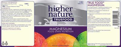 Photo of the Higher Nature True Food Magnesium label