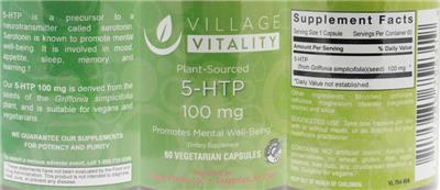 Photo of the Village Vitality 5-HTP 100 mg label