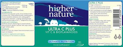 Photo of the Higher Nature Ultra C Plus 1500 mg label