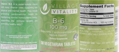 Photo of the Village Vitality B-6 100 mg label