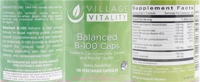 Photo of the Village Vitality Balanced B-100 Caps label