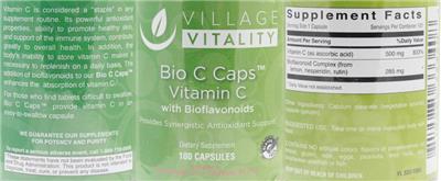 Photo of the Village Vitality Bio C Caps Vitamin C label