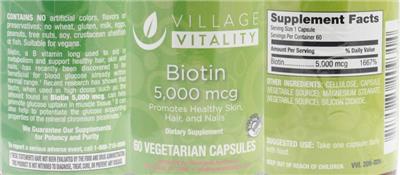 Photo of the Village Vitality Biotin 5,000 mcg label