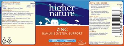Photo of the Higher Nature Zinc label