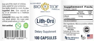 Photo of the Bio-Tech Pharmacal Lith-Oro 5 mg label