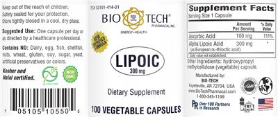 Photo of the Bio-Tech Pharmacal Lipoic 300 mg label