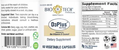 Photo of the Bio-Tech Pharmacal D3Plus label