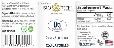 Photo of the Bio-Tech Pharmacal D3 label