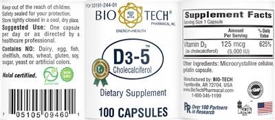 Photo of the Bio-Tech Pharmacal D3-5 label