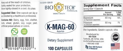 Photo of the Bio-Tech Pharmacal K-MAG-60 label