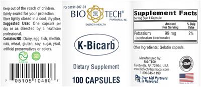 Photo of the Bio-Tech Pharmacal K-Bicarb label