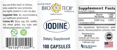 Photo of the Bio-Tech Pharmacal Iodine label