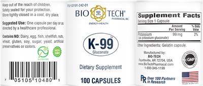 Photo of the Bio-Tech Pharmacal K-99 label