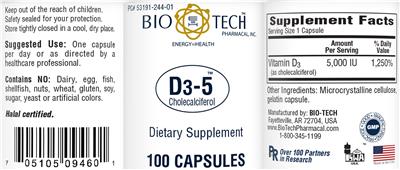 Photo of the Bio-Tech Pharmacal D3-5 label