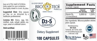 Photo of the Bio-Tech Pharmacal D3-5 label