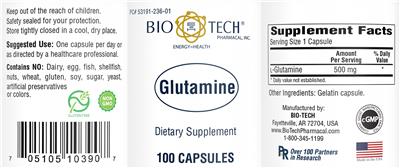 Photo of the Bio-Tech Pharmacal Glutamine label