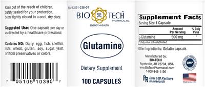 Photo of the Bio-Tech Pharmacal Glutamine label