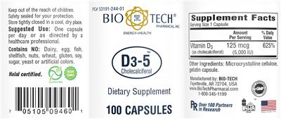 Photo of the Bio-Tech Pharmacal D3-5 label