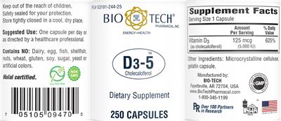 Photo of the Bio-Tech Pharmacal D3-5 label