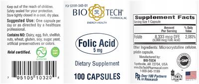 Photo of the Bio-Tech Pharmacal Folic Acid 5 mg label