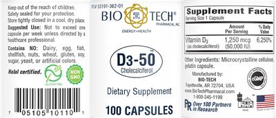 Photo of the Bio-Tech Pharmacal D3-50 label
