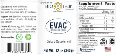 Photo of the Bio-Tech Pharmacal EVAC label
