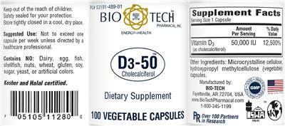 Photo of the Bio-Tech Pharmacal D3-50 label