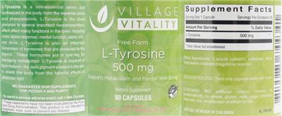 Photo of the Village Vitality L-Tryosine 500 mg label