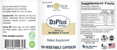 Photo of the Bio-Tech Pharmacal D3Plus label