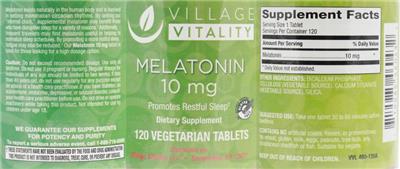 Photo of the Village Vitality Melatonin 10 mg label
