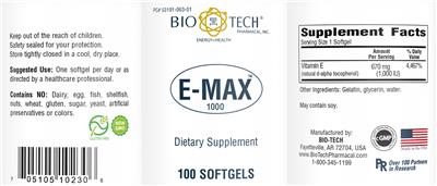 Photo of the Bio-Tech Pharmacal E-Max 1000 label