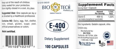 Photo of the Bio-Tech Pharmacal E-400 Clear label