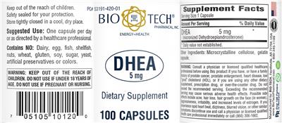 Photo of the Bio-Tech Pharmacal DHEA 5 mg label