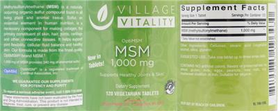 Photo of the Village Vitality MSM 1,000 mg label