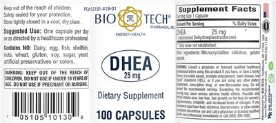 Photo of the Bio-Tech Pharmacal DHEA 25 mg label