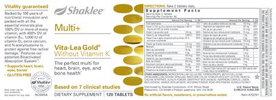 Photo of the Shaklee Vita-Lea Gold without Vitamin K label