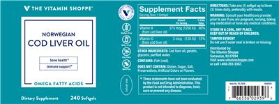 Photo of the The Vitamin Shoppe Norwegian Cod Liver Oil label