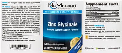 Photo of the NuMedica Zinc Glycinate label