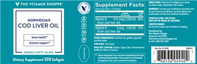 Photo of the The Vitamin Shoppe Norwegian Cod Liver Oil label
