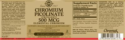 Chromium Picolinate (Trivalent) 500 mcg のラベル画像（NIH DSLD）
