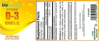 Photo of the tnvitamins Vitamin D-3 1000 IU label