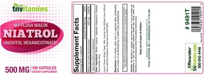 Photo of the tnvitamins Niatrol 500 mg label