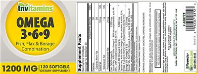 Photo of the tnvitamins Omega 3-6-9 1200 mg label